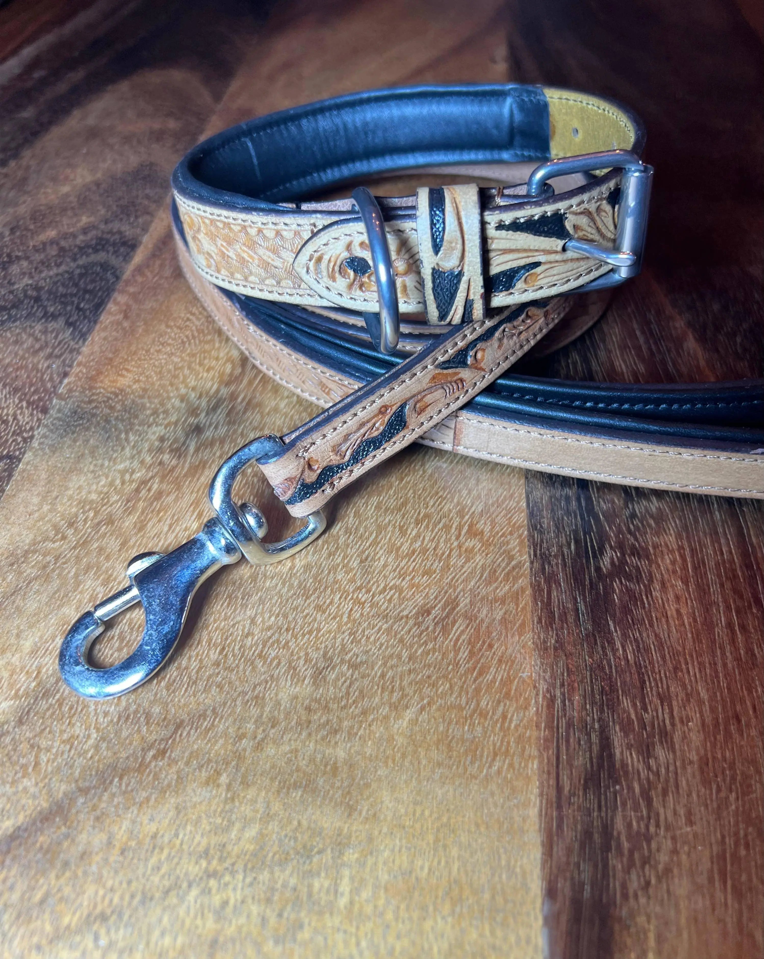 BISBEE Tooled Leather Basket stamp western dog collar Dog