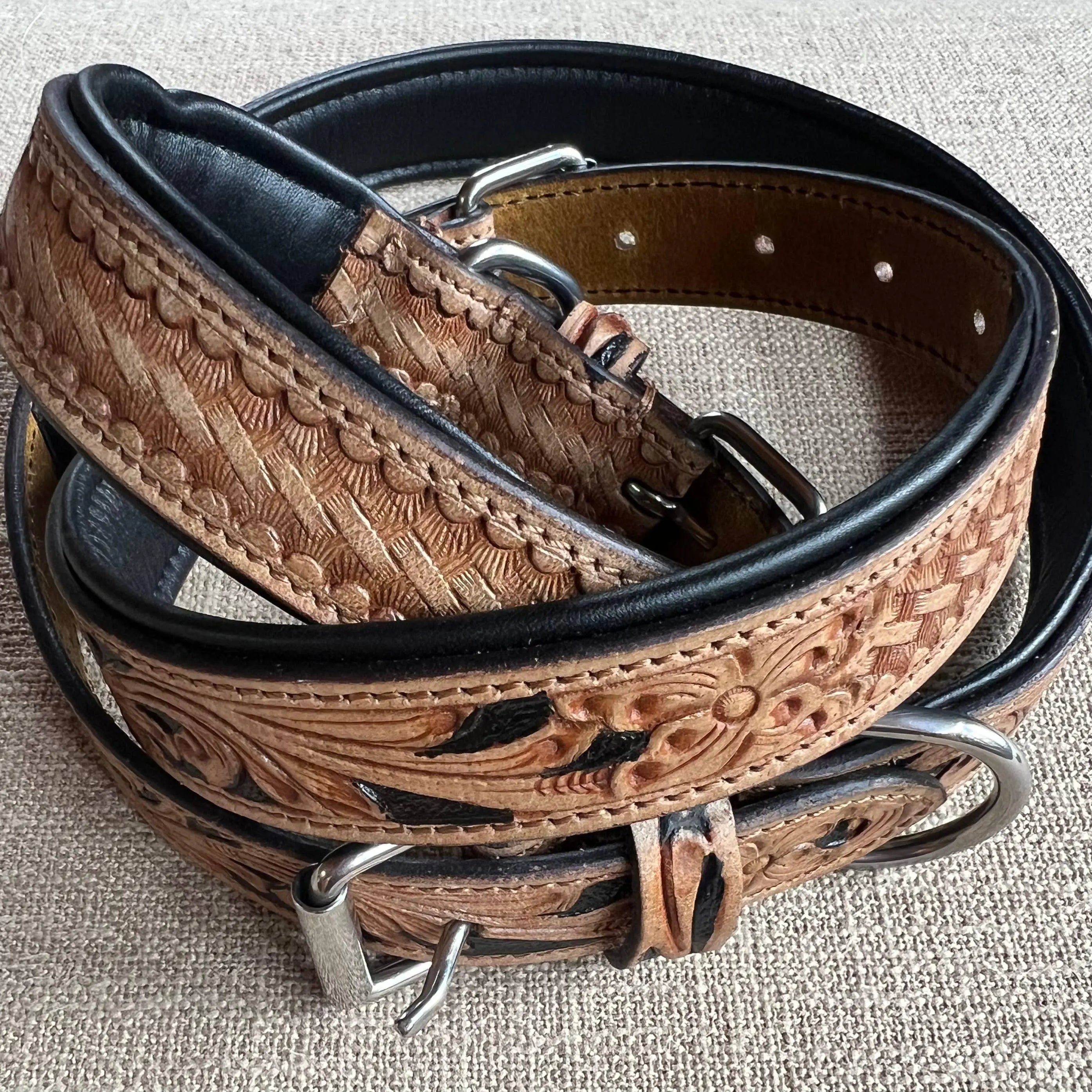 BISBEE Tooled Leather Basket stamp western dog collar Dog