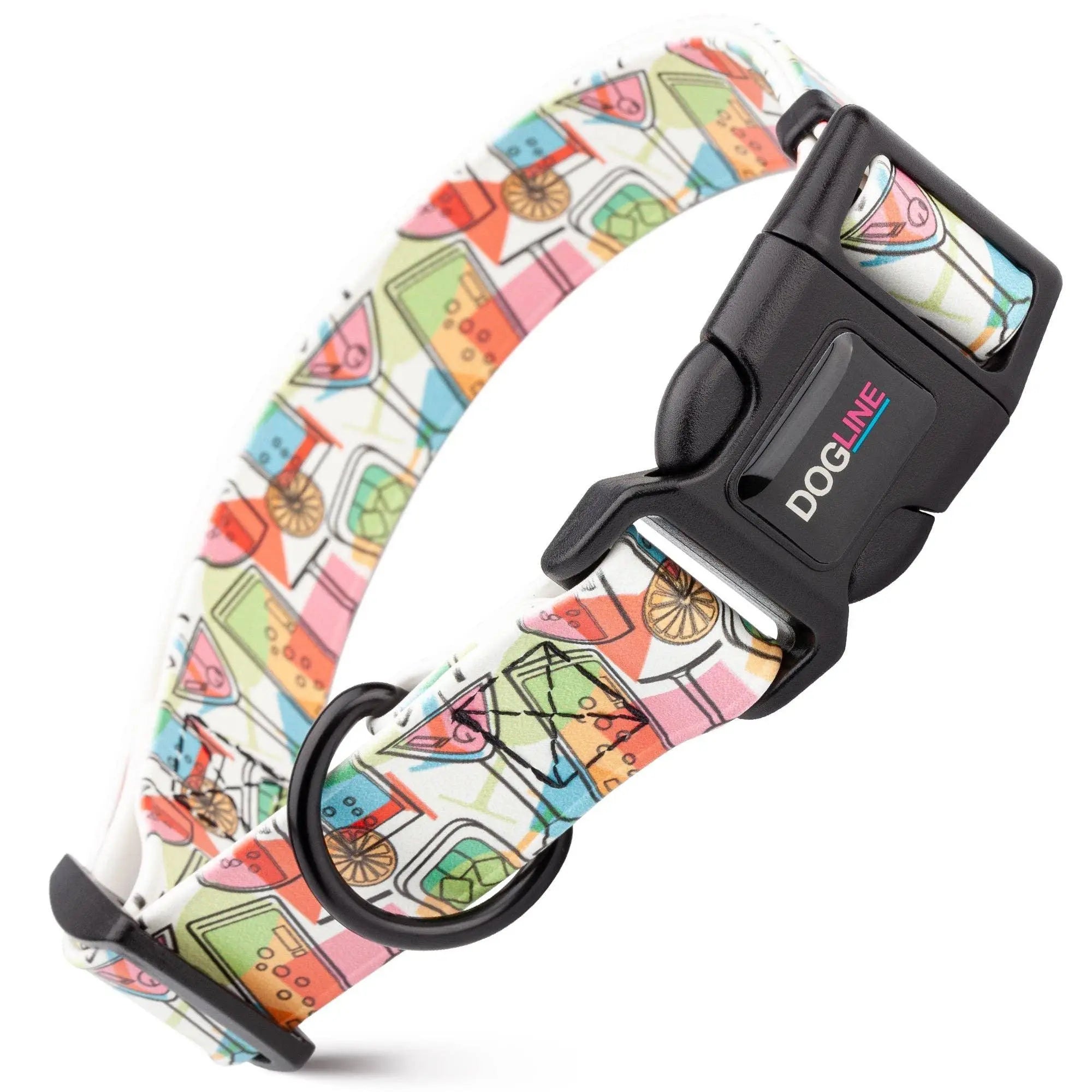 Dogline Biothane printed dog collar with colorful cocktail pattern