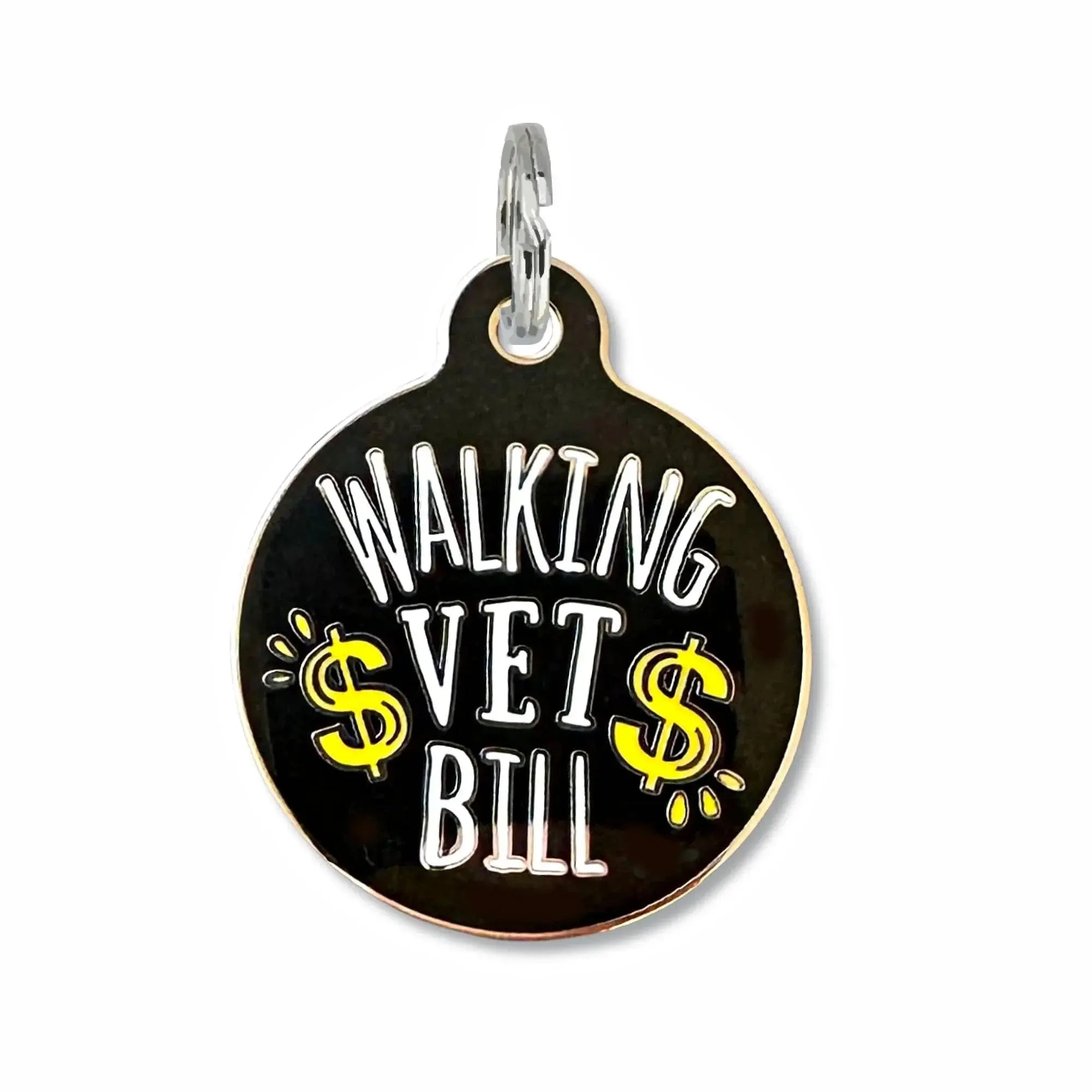 Funny Personalized QR Code Dog ID Tag - Walking Vet Bill Engraved QR Code Large 1.25" Black Dog