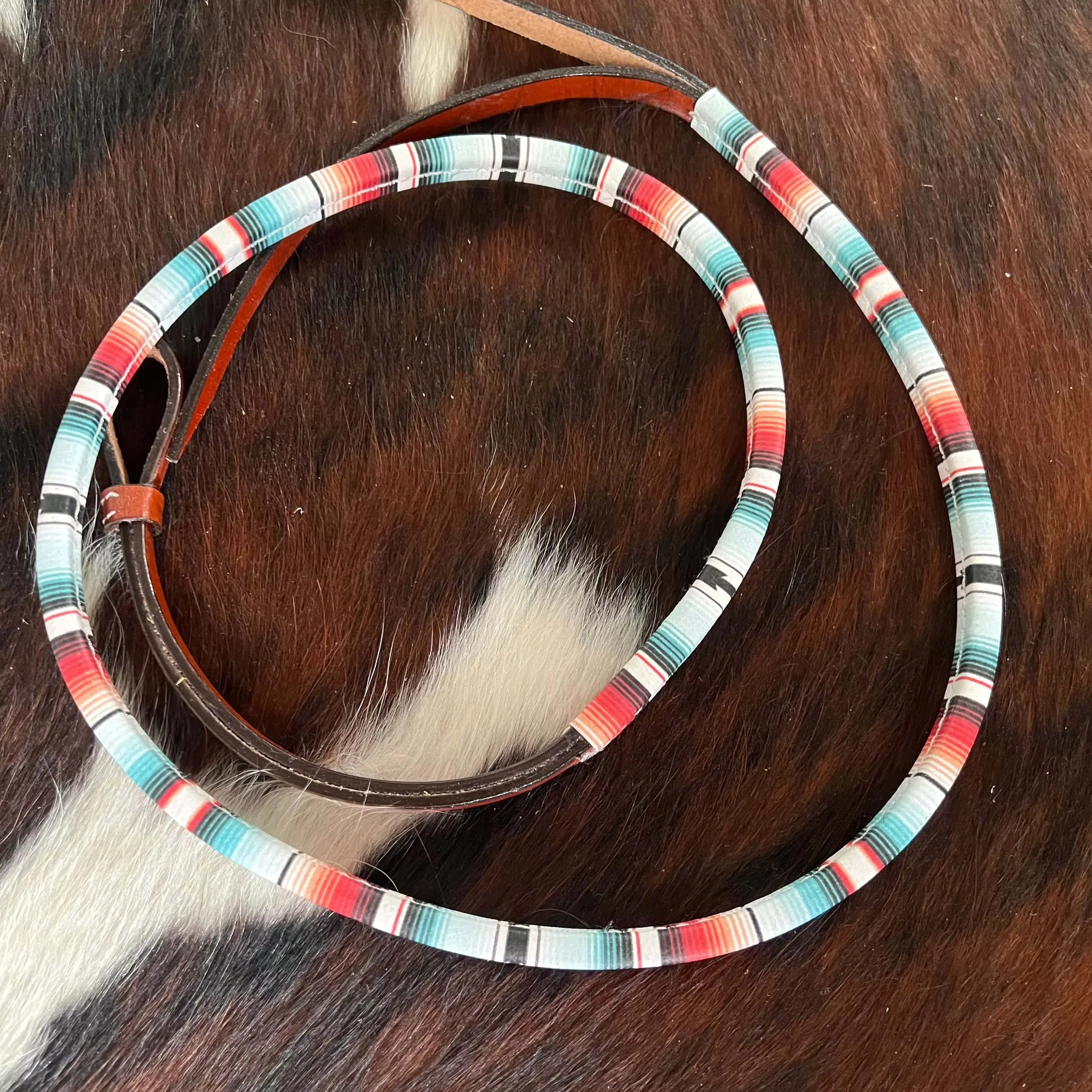 4ft Leather over & under with leather Teal Serape southwest print overlay. Horse