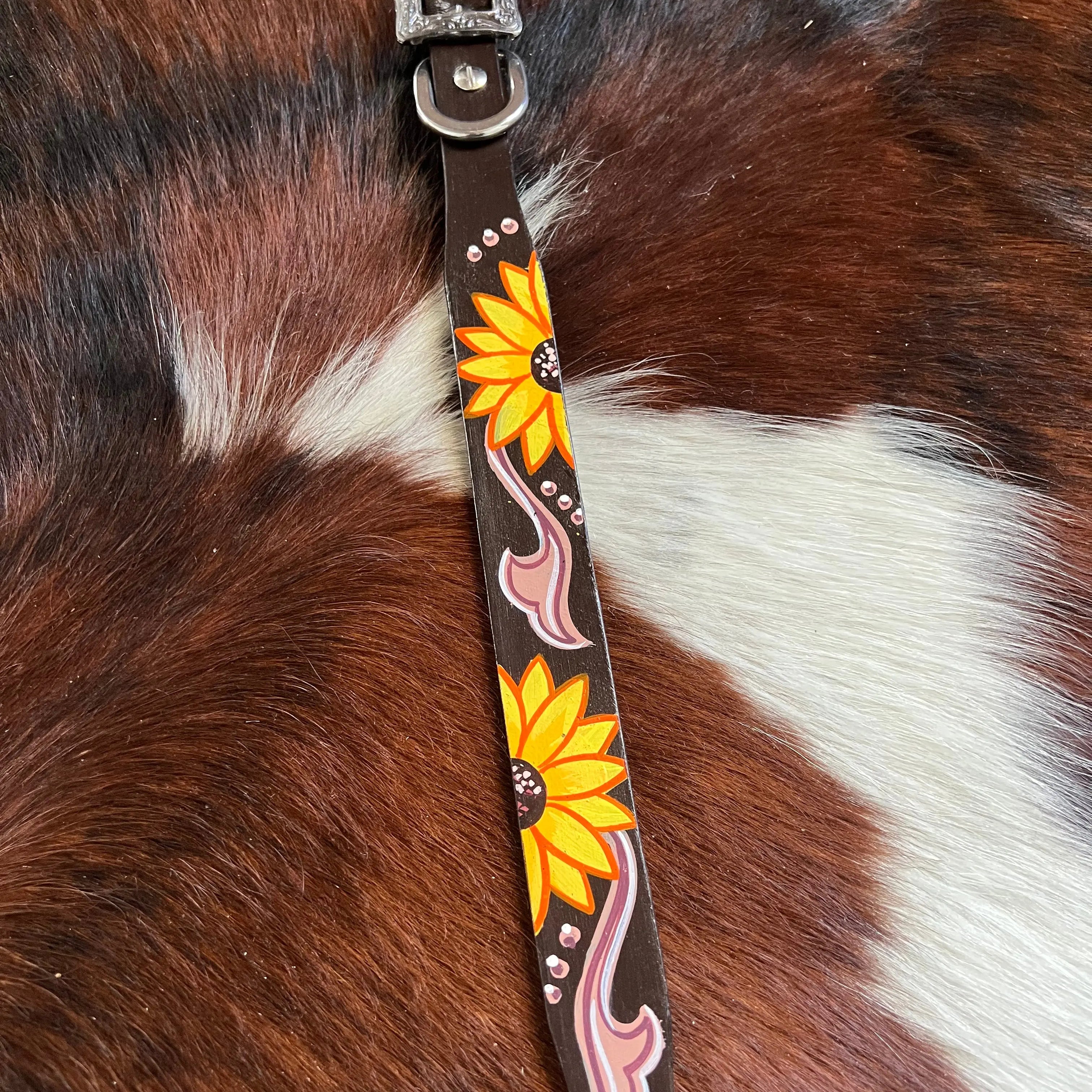 Sunflower Overlay Leather Dog Collar Dog