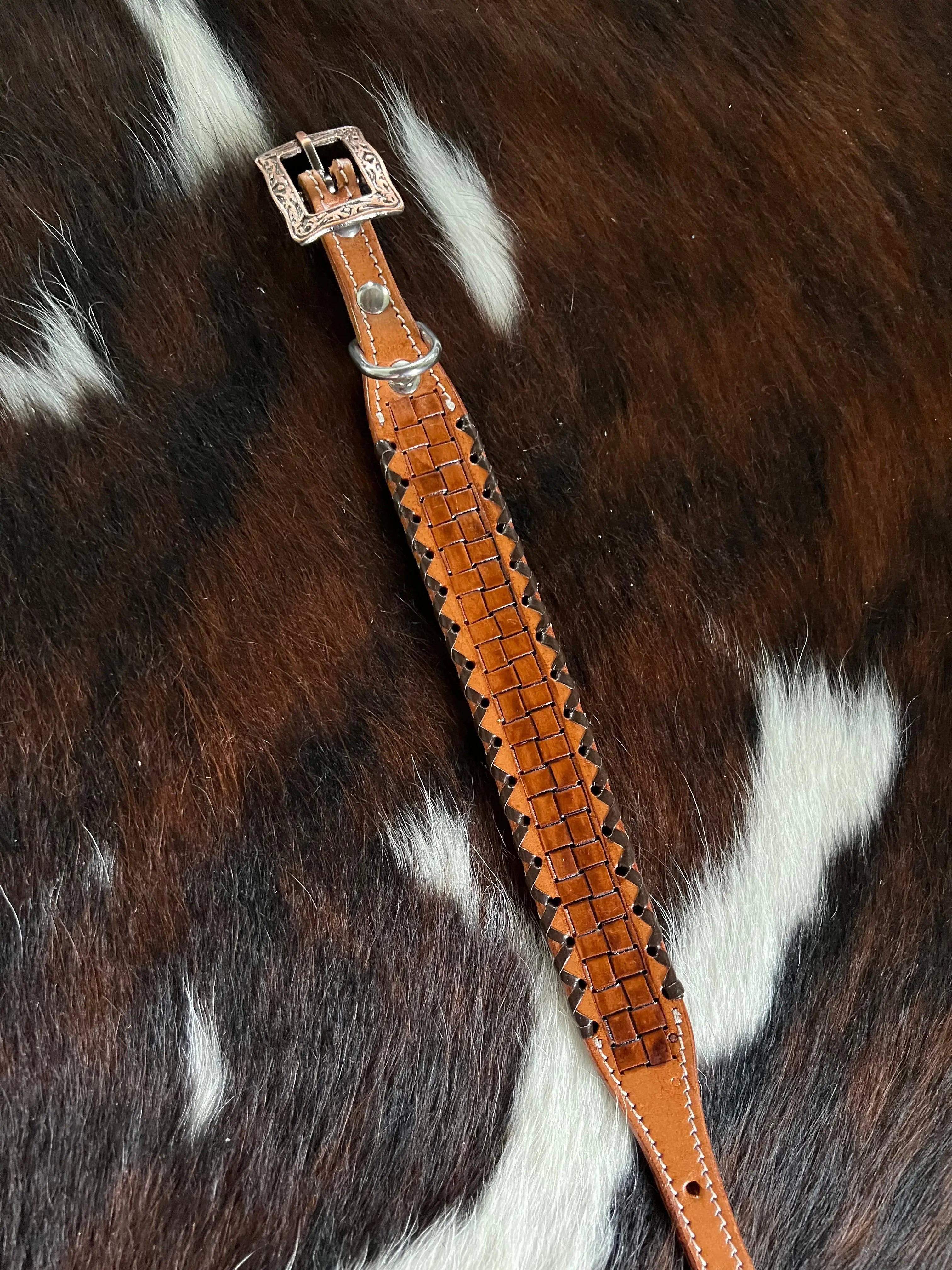 Basket Weave leather dog collar Dog