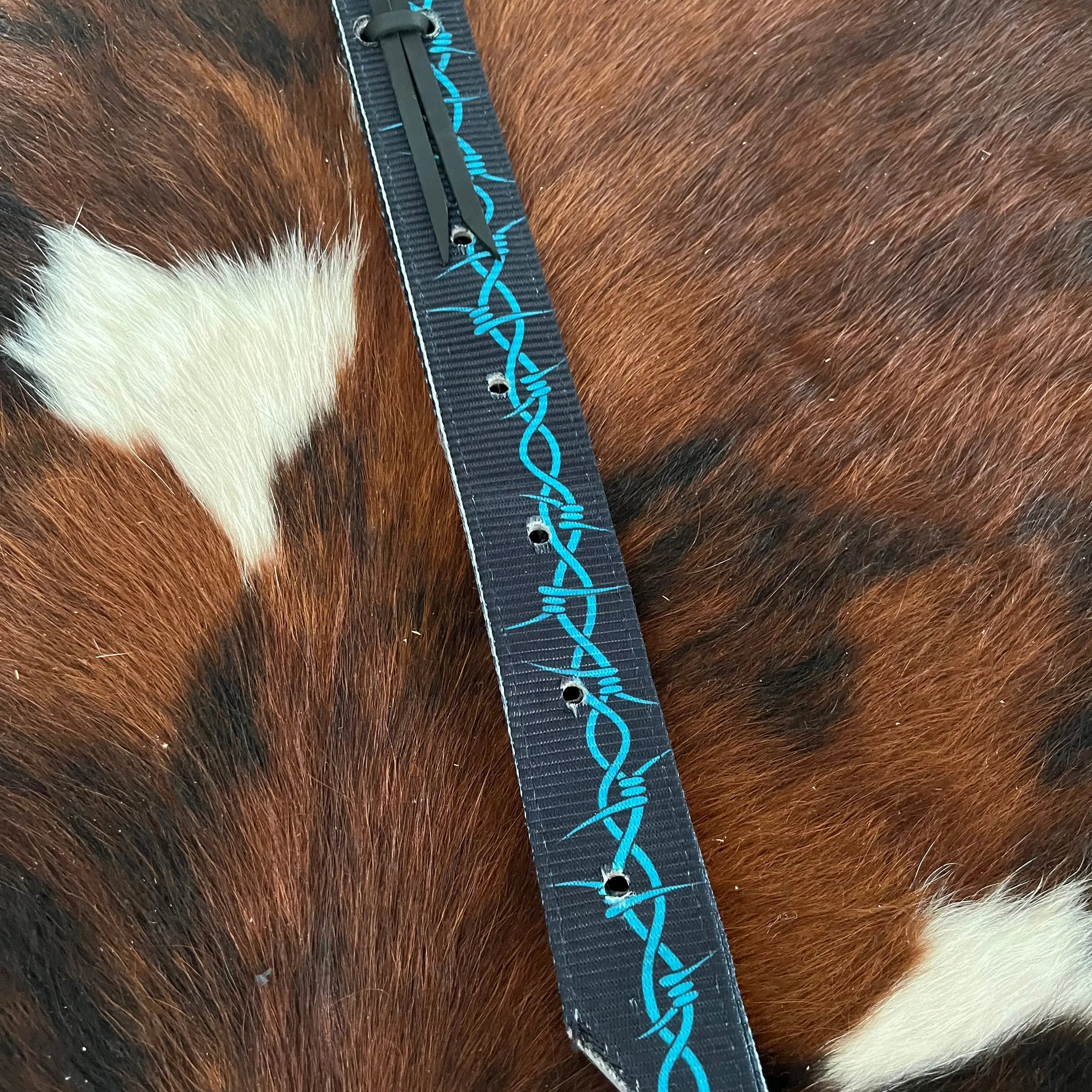 Premium Quality Black Nylon w/ Teal Barbwire Billet Horse