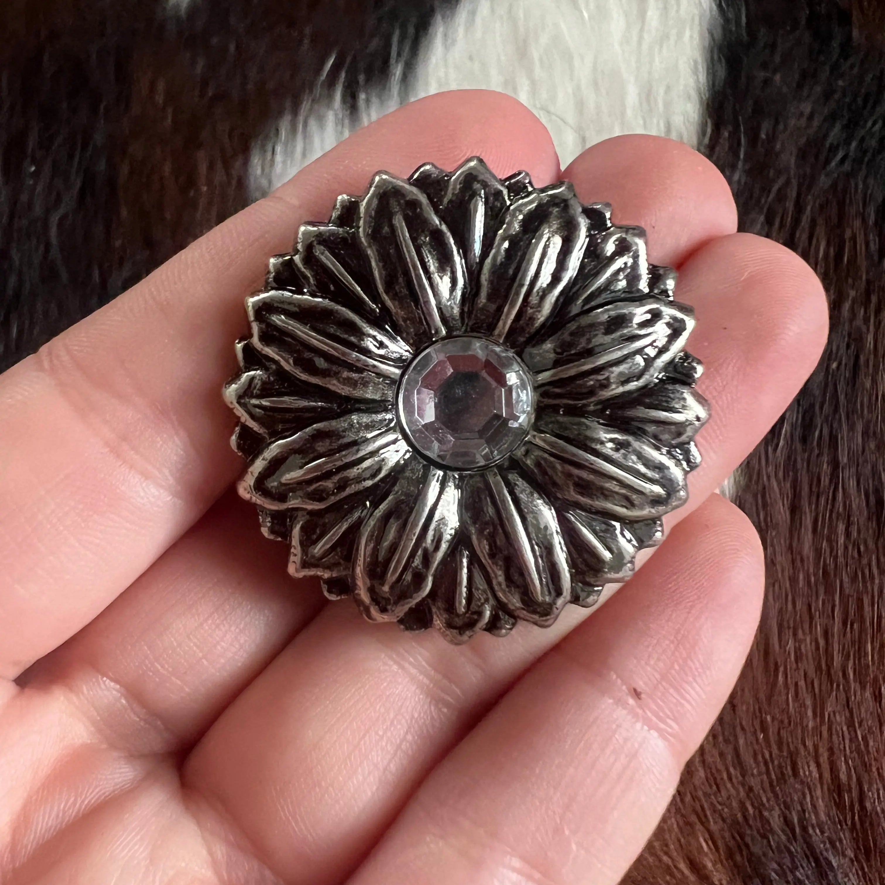 Silver Sunflower Concho with Crystal Center