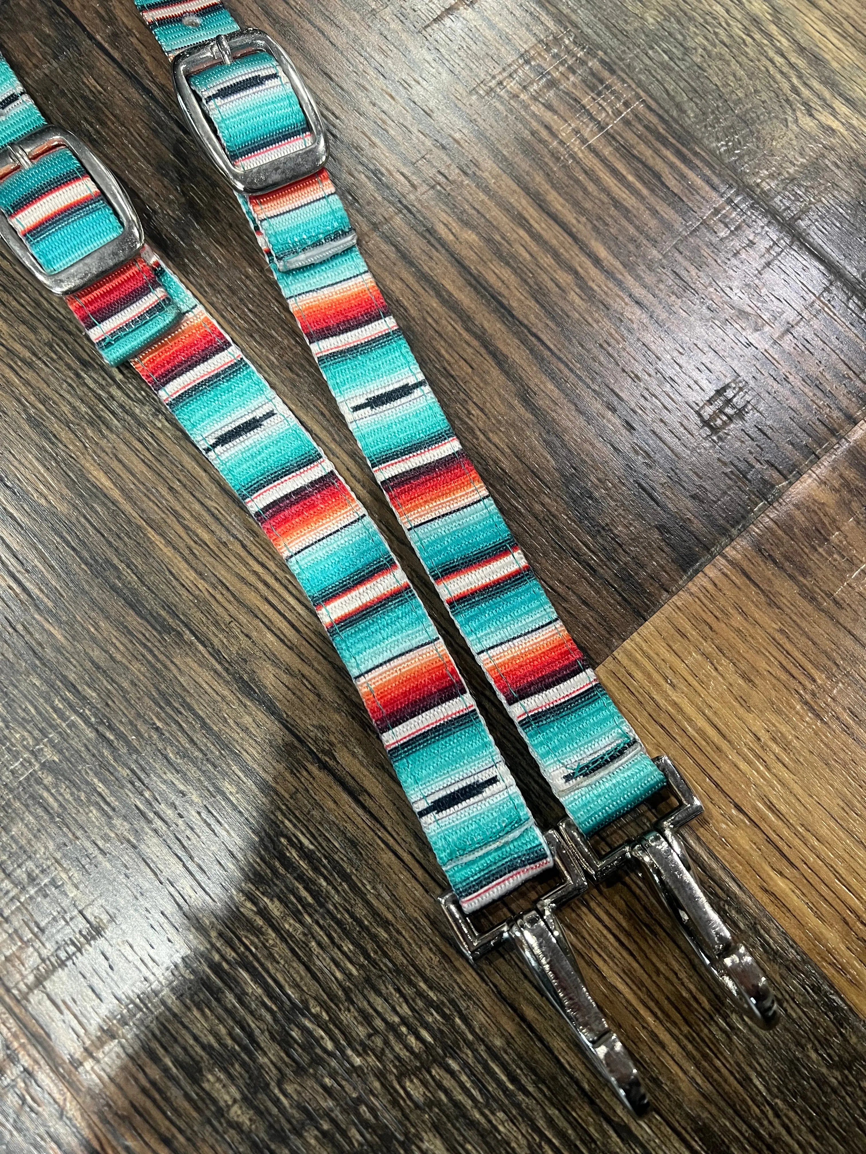Teal Serape Nylon One Ear Headstall with Snaps