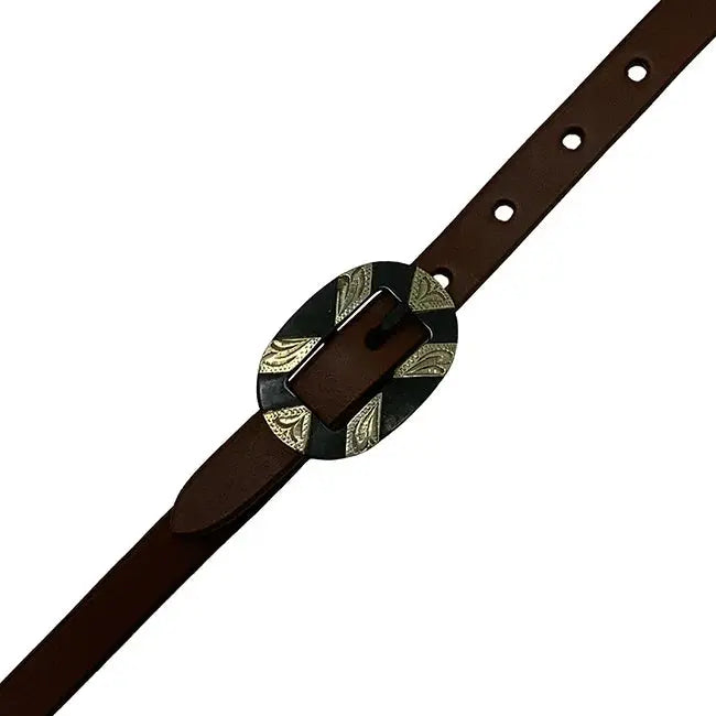 Oiled Harness Split Ear Headstall With Antique Silver Bar Buckle Horse