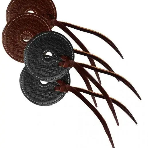 Basket tooled 3" wide leather bit guard with leather strap closure Horse Tack