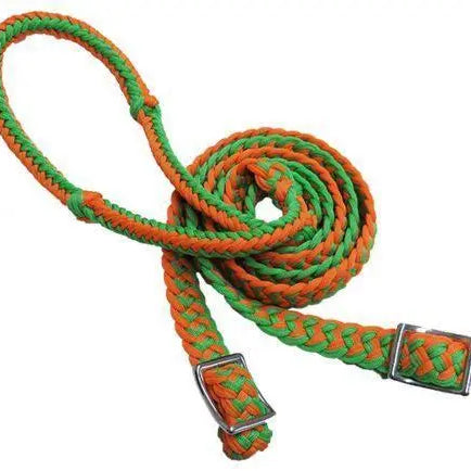 Braided Nylon Barrel Reins with Easy Grip Knots Lime Green Orange Horse