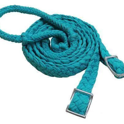 Braided Nylon Barrel Reins with Easy Grip Knots Teal Horse