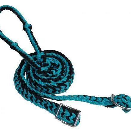Braided Nylon Barrel Reins with Easy Grip Knots Teal Black Horse