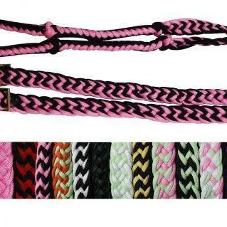 Braided Nylon Barrel Reins with Easy Grip Knots Purple Black Horse