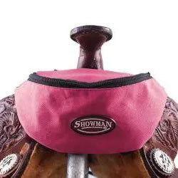 Pink Showman saddle pad cover with black zipper trim on insulated pouch