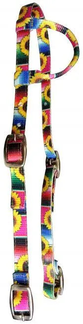 One Ear Headstall With Serape and Sunflower Print Design. Horse