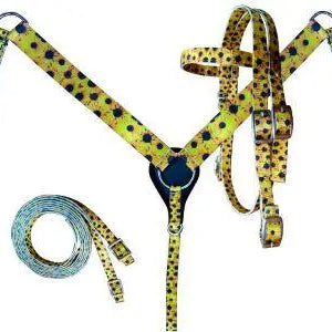 PONY SIZE Nylon Headstall Or Breastcollar With Sunflower Print Design Horse