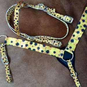 PONY SIZE Nylon Headstall Or Breastcollar With Sunflower Print Design Horse