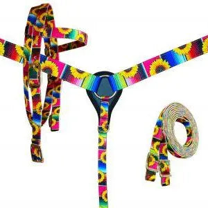PONY SIZE Nylon Headstall & Breastcollar set With Serape and Sunflower Print Design Horse