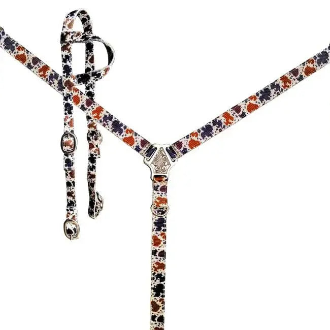 Nylon Cow Print One Ear Headstall and Breast Collar Set HORSE SIZE Horse Tack