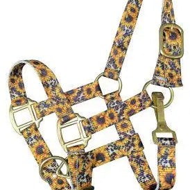 Premium sunflower & cheetah print nylon halter with brass hardware-PONY Horse