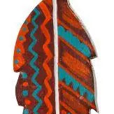 5" painted leather tie on feather with Southwest design. Orange Horse