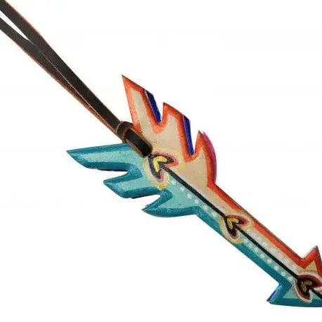 Hand painted tie on saddle arrow with heart design. Horse