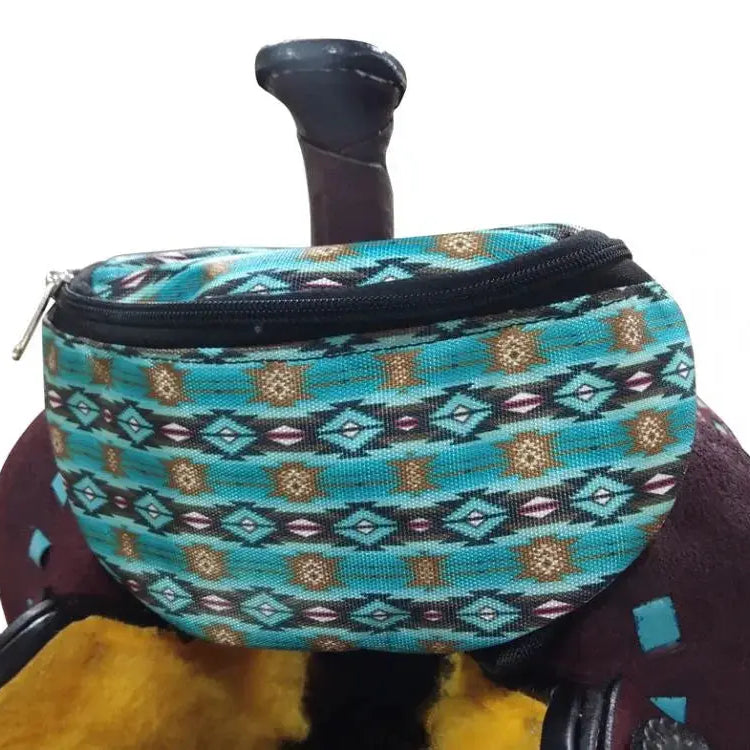 Teal Southwest Design Print Insulated Nylon Saddle Pouch Horse