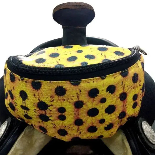 Sunflower Print Insulated Nylon Saddle Pouch Horse