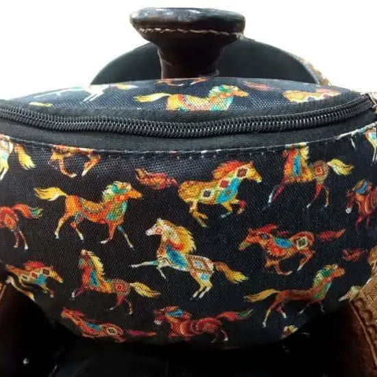 Tribal Running Horse Print Insulated Nylon Saddle Pouch Horse