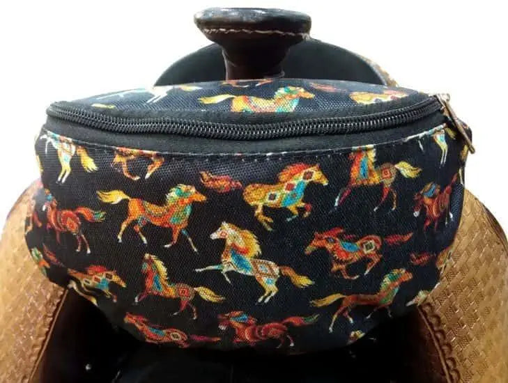 Tribal Running Horse Print Insulated Nylon Saddle Pouch Horse