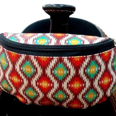 Red Aztec Print Insulated Nylon Saddle Pouch Horse