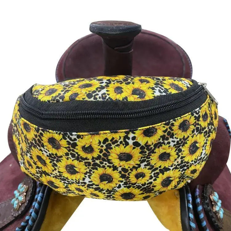 Sunflower & Cheetah Print Insulated Nylon Saddle Pouch Horse