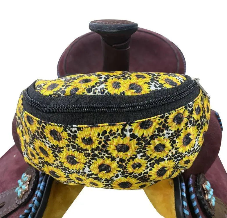 Sunflower & Cheetah Print Insulated Nylon Saddle Pouch Horse