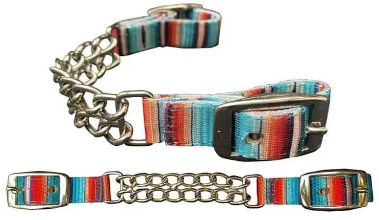 Teal Serape Southwest print Fully adjustable double end chain nylon curb chain Horse