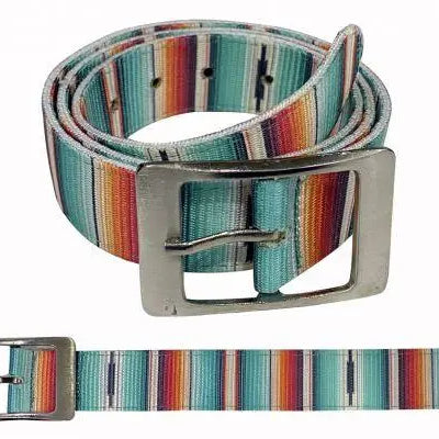 Teal Serape Nylon Belt with pre punched holes. Belts