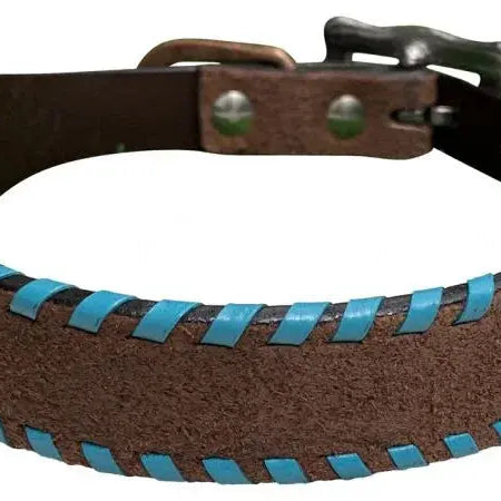 Genuine leather dog collar with colored rawhide lacing Dog