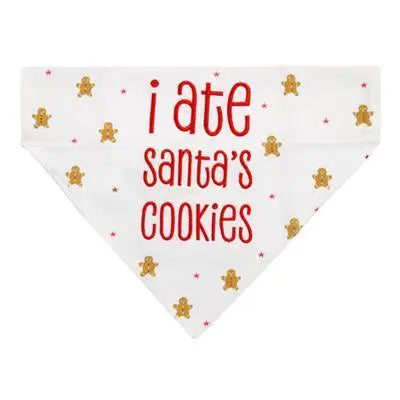 I ate Santas cookies white dog bandana with gold gingerbread prints