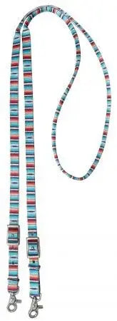 3/4" x 8ft Teal Serape Southwest Print nylon contest rein with scissor snap end Reins