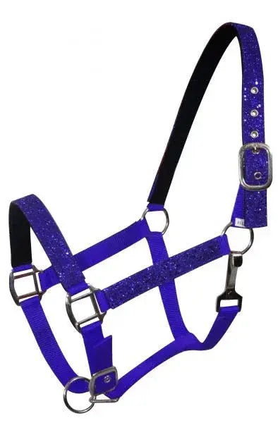 Average horse size nylon halter with neoprene lined nose and crown.