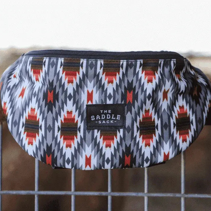Saddle Sack XL fanny pack with black white red orange geometric pattern