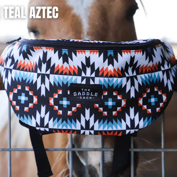 Saddle Sack XL fanny pack with orange teal Aztec pattern