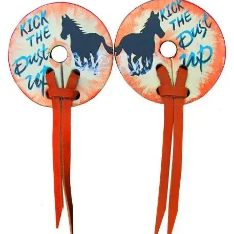 Distressed Running Horse leather bit guards with " Kick the Dust Up" Horse Tack