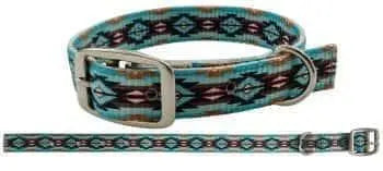 Teal Brown Southwest designed nylon dog collar. Dog