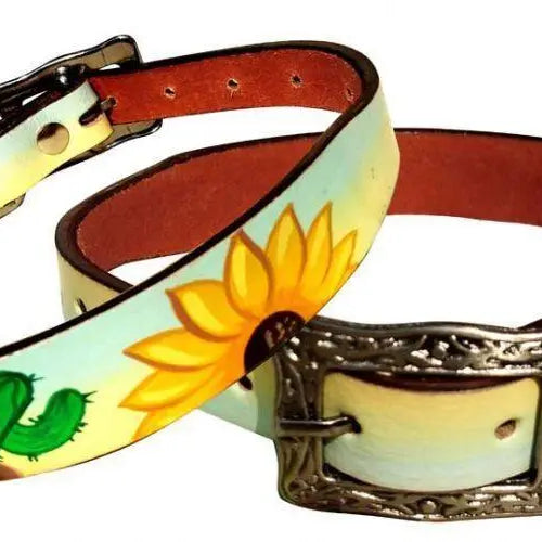 Leather Sunflower & Cactus Dog Collar Dog