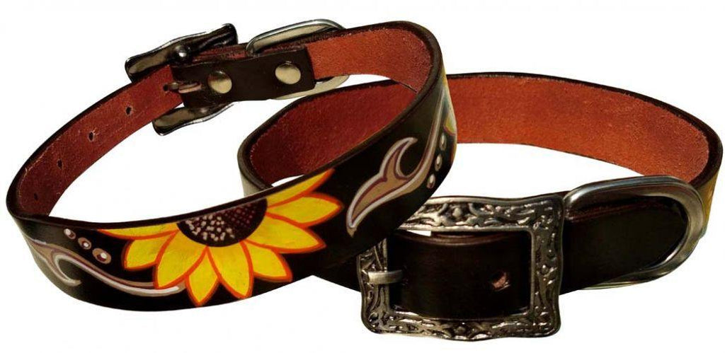 Sunflower Overlay Leather Dog Collar - KP Pet Supply
