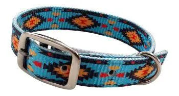 Teal Southwest designed nylon dog collar Dog