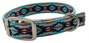 Teal Brown Southwest designed nylon dog collar. Dog