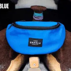 Royal blue The Saddle Sack with black zipper and front label