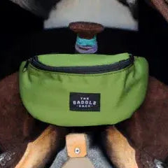 Olive Raddle Saddle Sack fanny pack with black label