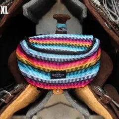 Rainbow-striped woven Saddle Sack XL saddle pad with black brand tag