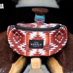 Red and white Saddle Race fanny pack with black zipper for The Saddle Sack